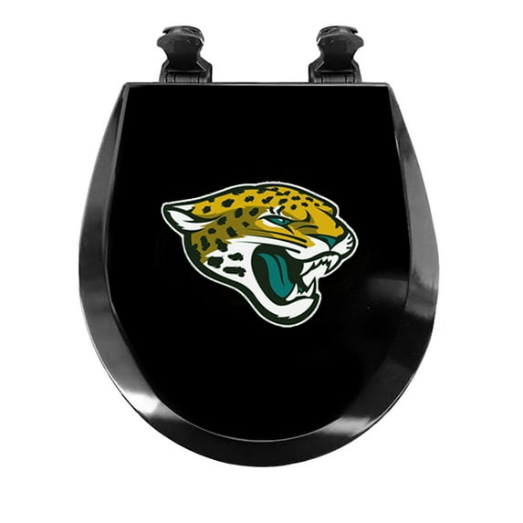 Black Round Molded Wood Toilet Seat Featuring Your Choice of a Football Team Logo Vinyl Decal on the Top the Toilet Seat Lid (Jaguars)