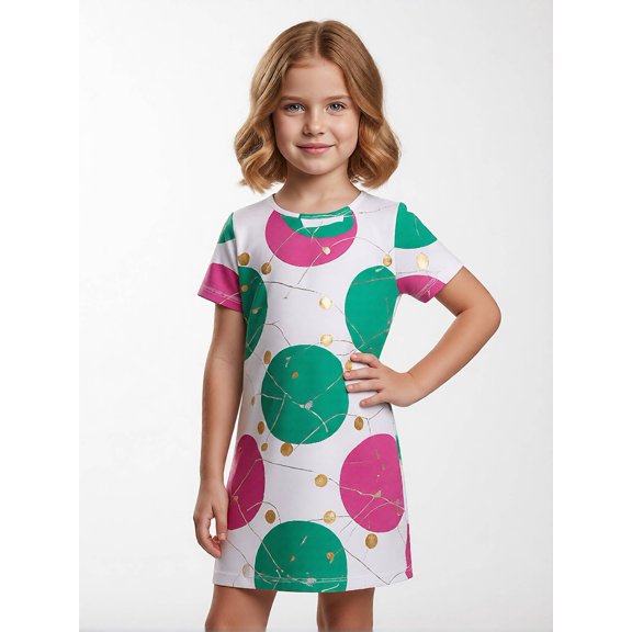 Girls Short Sleeve Summer Dress Slim-Fit Simple Styling Chic Casual Dress for Junior Girls Age 7-13 Outdoor Wear