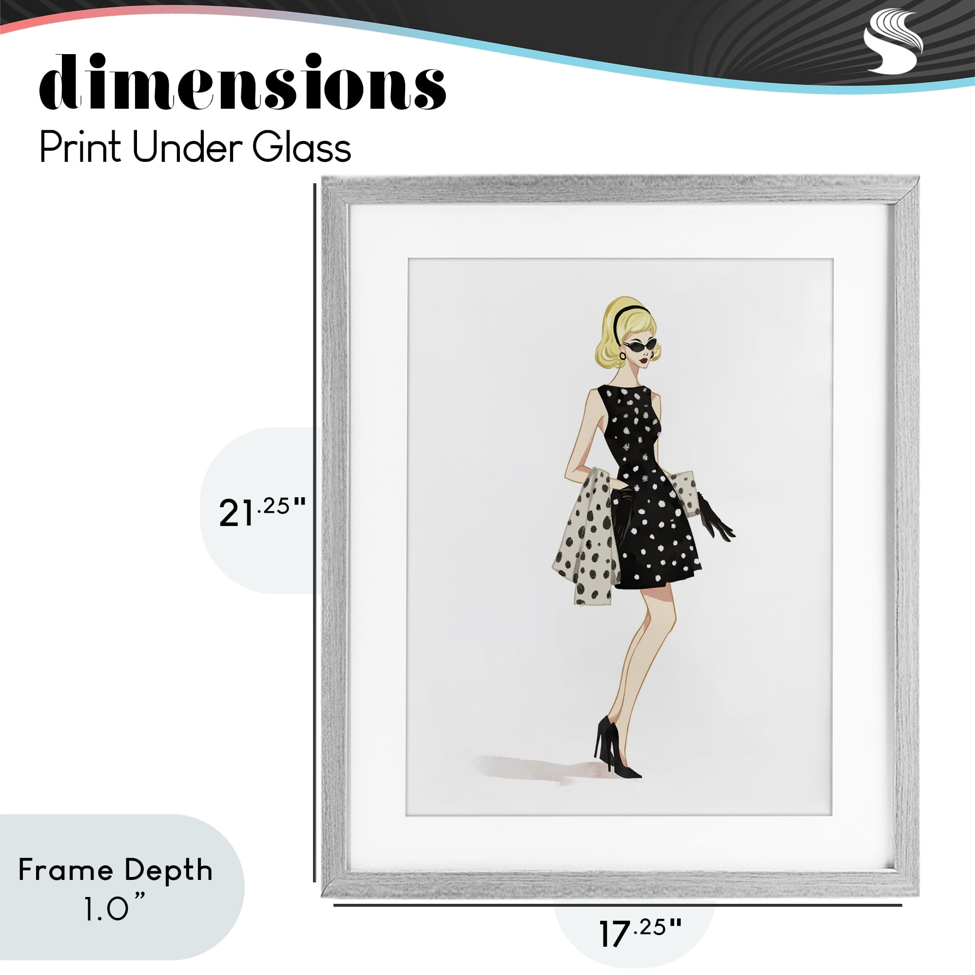 Stupell Industries Feminine Retro Fashion Gray Framed Print Under Glass, design by Ziwei Li