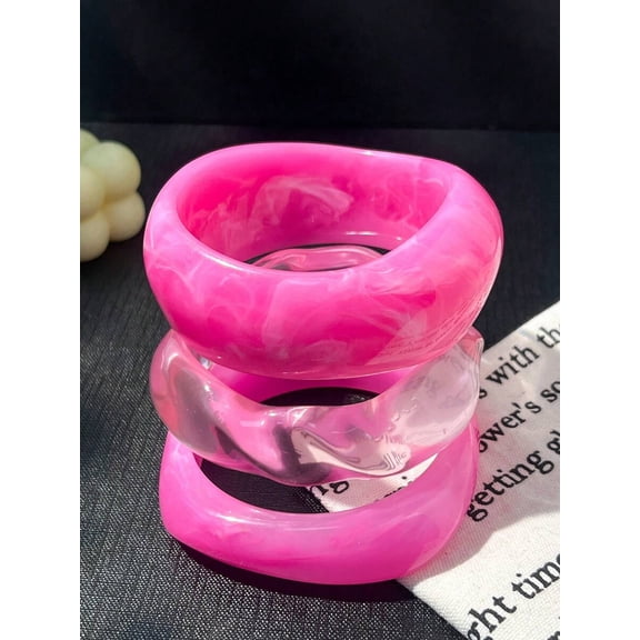 Multicolor Resin Bangle Set, 3-Piece Layered Fashion Bangles