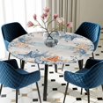thumbnail image 5 of Elastic Fitted Round Tablecloth, Blue Coastal Waterproof Stretch Table Cover for 55"-60" Tables, Starfish Eucalyptus Leaves Ocean Conch Vintage Washable Outdoor Tablecloths for Patio, Picnic, Camping, 5 of 9