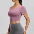 thumbnail image 7 of Women's Short Sleeve Crop Shirts Scoop Neck Slim Fit Strappy Open Back Criss Cross Jersey Summer Activewear, Workout Yoga Pilates Athletic Fitness Running Tops, 7 of 7
