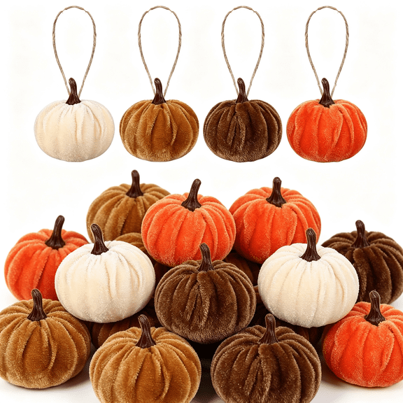 PSVFUJZ 12 Pcs Fall Pumpkin Hanging Ornament, Thanksgiving Tree Decorations 2.4 Inch Mini Fabric Pumpkin Fall Decor for Halloween Thanksgiving Harvest Farmhouse Home Party Display, Classic