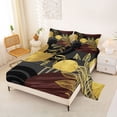 thumbnail image 2 of Castle Fairy Boho Tropical Leaf Full Size Sheets 4-Piece for Boys, Geometric Art Bed Sheets for Bedroom, Brown Gold, 2 of 6