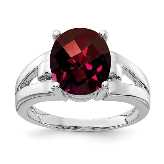Solid 14k White Gold 11x9mm Oval Garnet January Red Gemstone Checker Engagement Ring Size 8