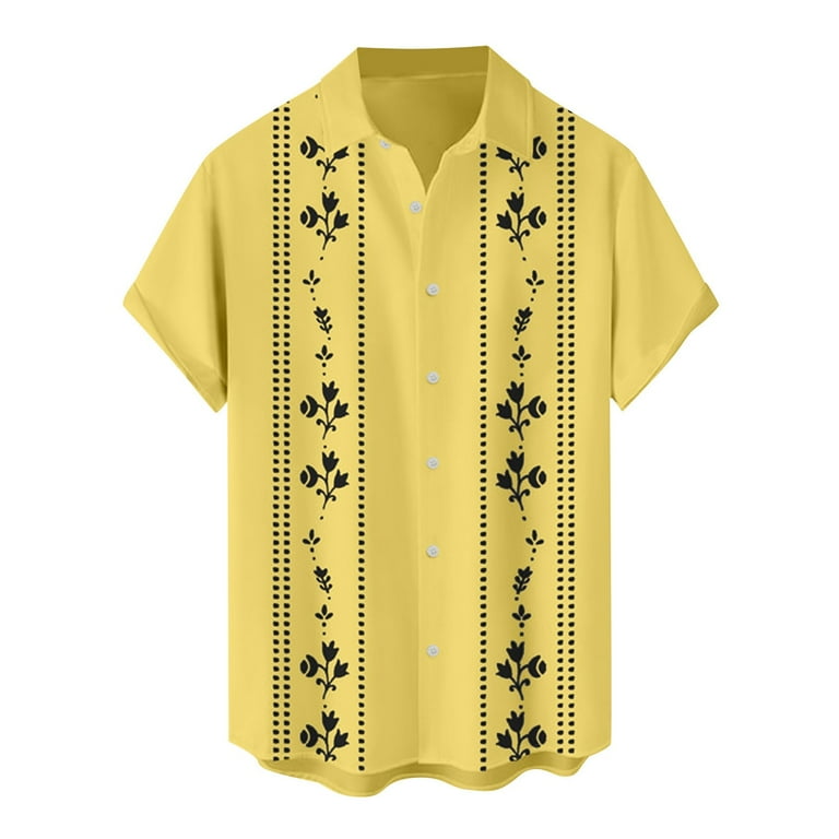 YDDIAN Mens Short Sleeve Guayabera Shirts Linen Cotton Button Down