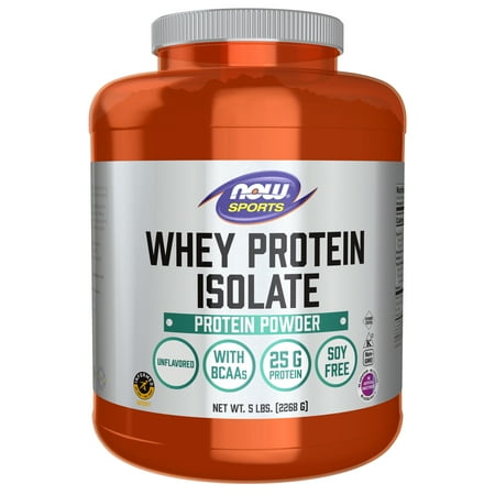 NOW Sports Nutrition, Whey Protein Isolate, 25 g With BCAAs, Unflavored Powder, 5-Pound