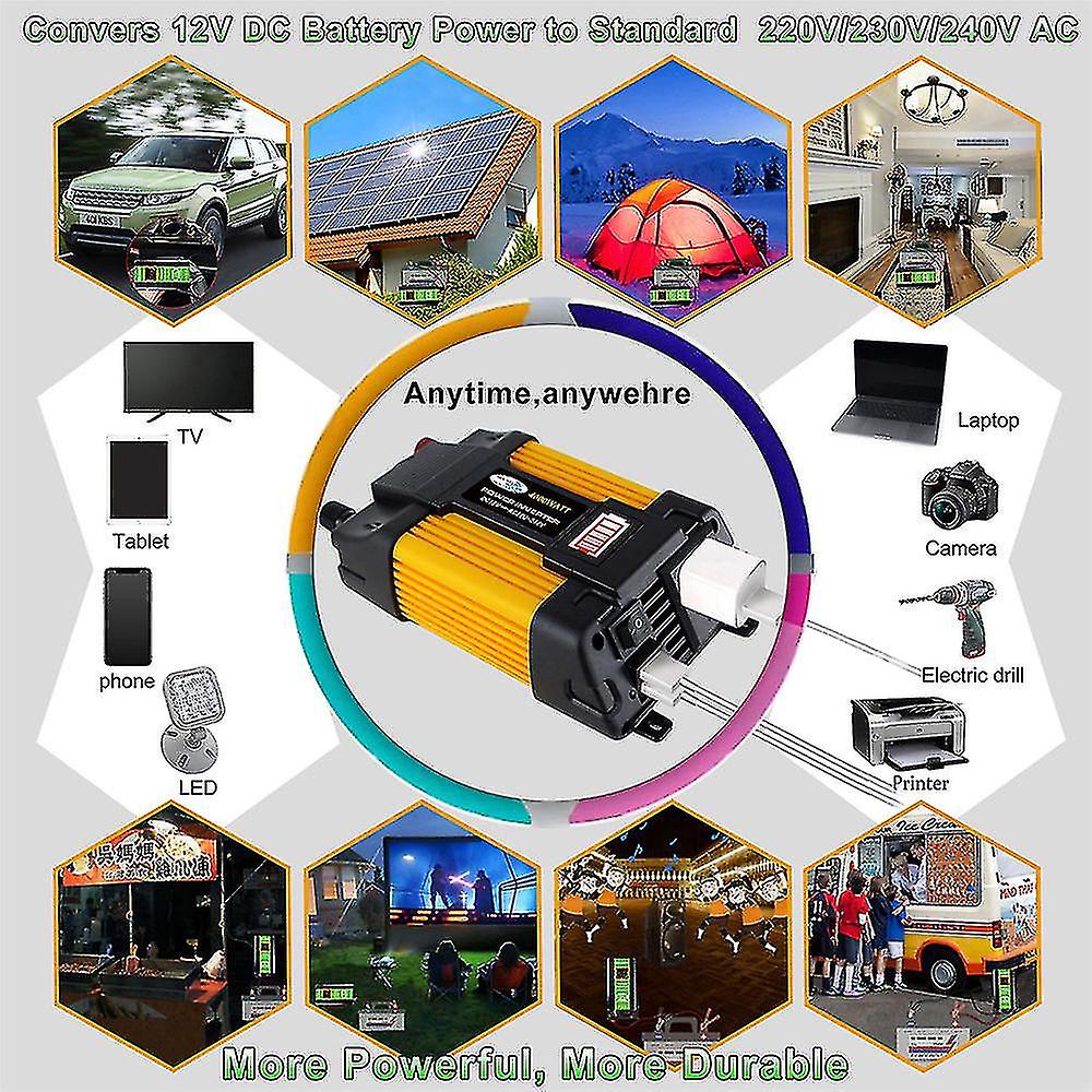 New 6000w 12v To 220v/110v Car Power Inverter Converter Charger Adapter Inversor Usb Led Display Transformer(blue/yellow)