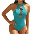thumbnail image 2 of UPPADA One Piece Tummy Control Bathing Suit Color Block Swimsuit Cute Halter Swimwear Elastic Full Coverage Cheeky Bathing Suits Boho Swimsuit Mint Green,XL, 2 of 5