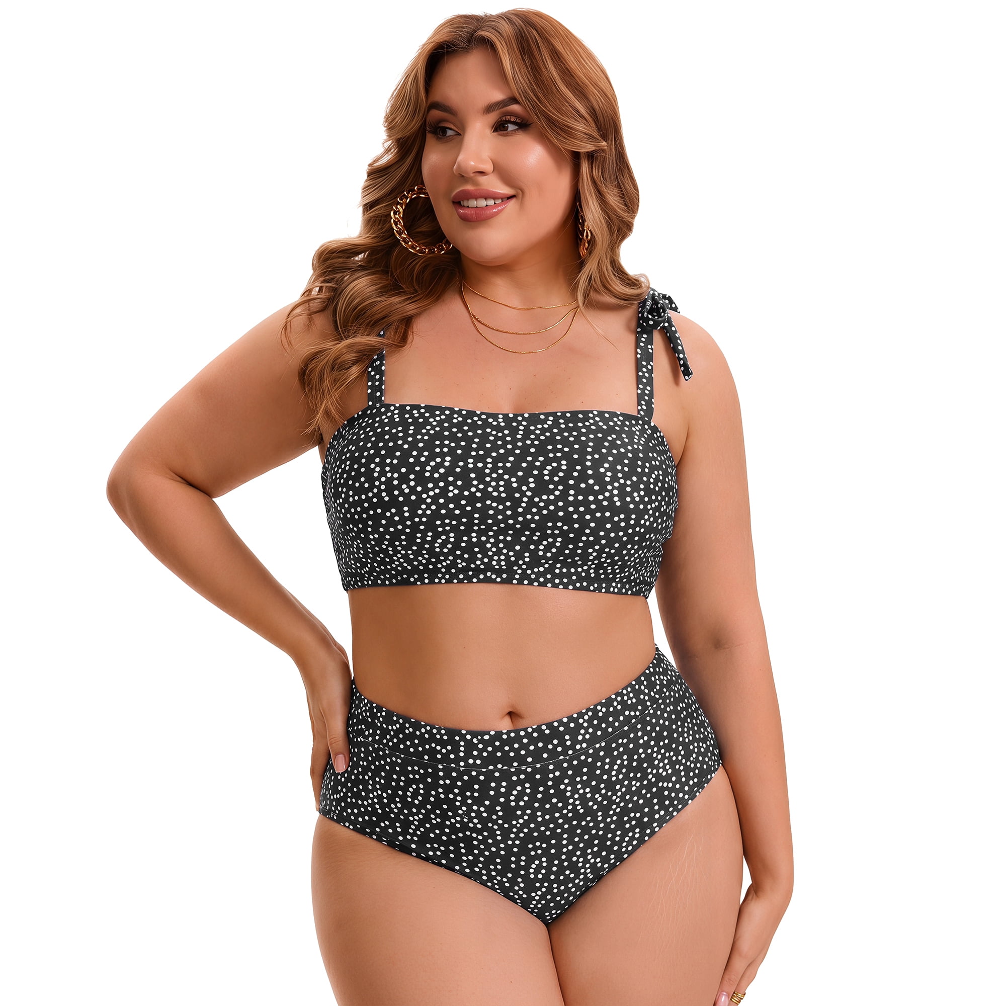 DARING DIVA Women's Plus Two Piece Bikini Tummy Control Vacation Set 4X Black