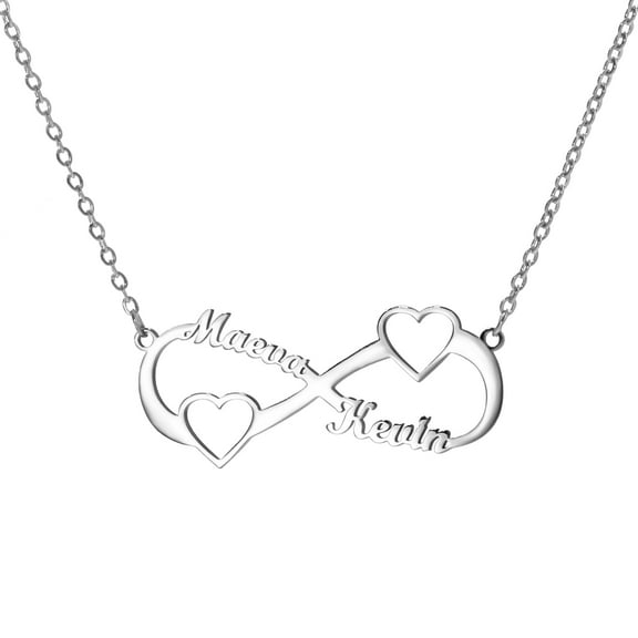 Vakki 18K Gold Plated Personalized Infinity Double Heart Necklace Customized Any 2 Names Infinity Nacklace