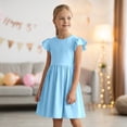 thumbnail image 5 of Ruyang Toddler Girls Solid Dresses Ruffle Fly Sleeve Crewneck A-line Tank Dresses Summer Casual Beach Vacation Midi Dresses, 5 of 9