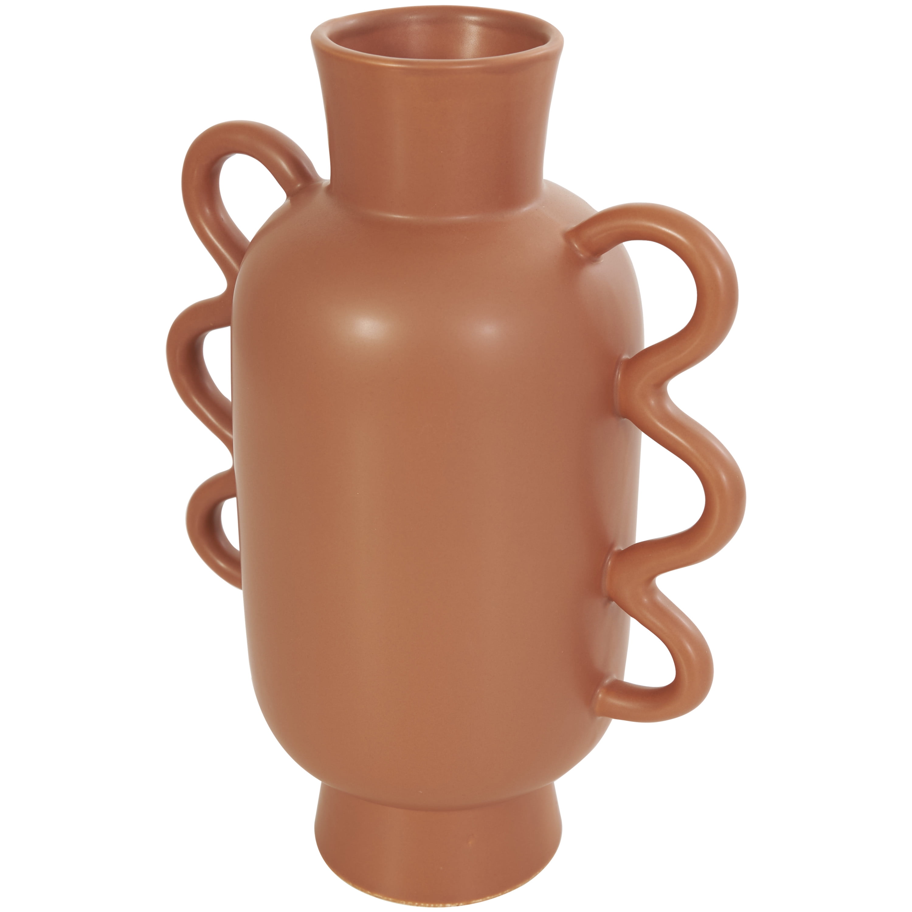 CosmoLiving by Cosmopolitan 11", 12"H Orange Ceramic Vase with Varying Shapes and Wavy Handles, Set of 2