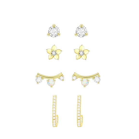 Brilliance Fine Jewelry Women's Simulated Diamond Earring Set with J Hoop in 14KT Gold Plated Sterling Silver