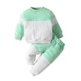 thumbnail image 2 of KYAIGUO Baby Toddler Boys Spring Fall Knitted Sweatshirts Sweatpants Set 3M-24M Long Sleeve Track Suits Round Neck Outfits Casual Pullover Newborn Patchwork Sweat Suits Set, 2 of 8