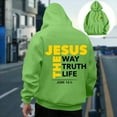 thumbnail image 2 of QHFBli Men's Pullover Hoodie Mens God Print Casual Hooded Sweatshirt Long Sleeve Pullover Comfortable Daily Wear Streetwear Fashion Green XL, 2 of 5