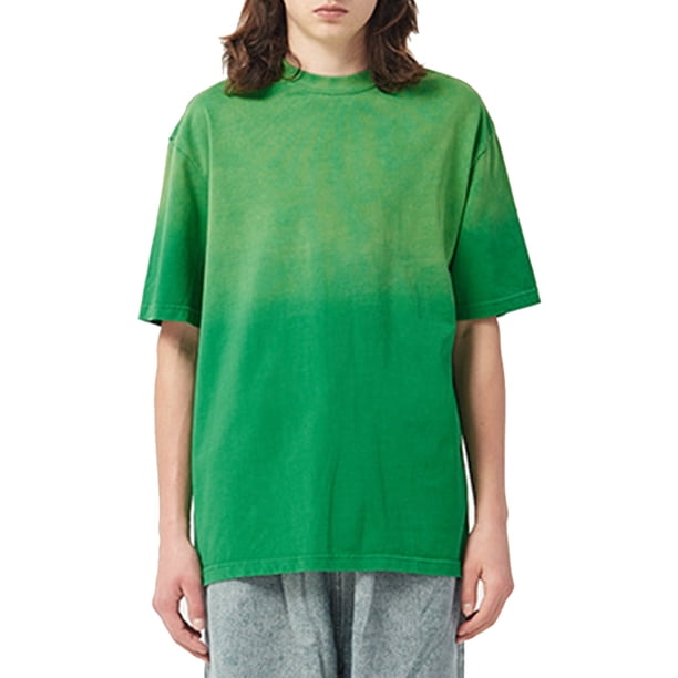 Camiseta de algodón de manga corta con cuello redondo para hombre y mujer, moda con degradado, suelta, manga corta, para adolescentes