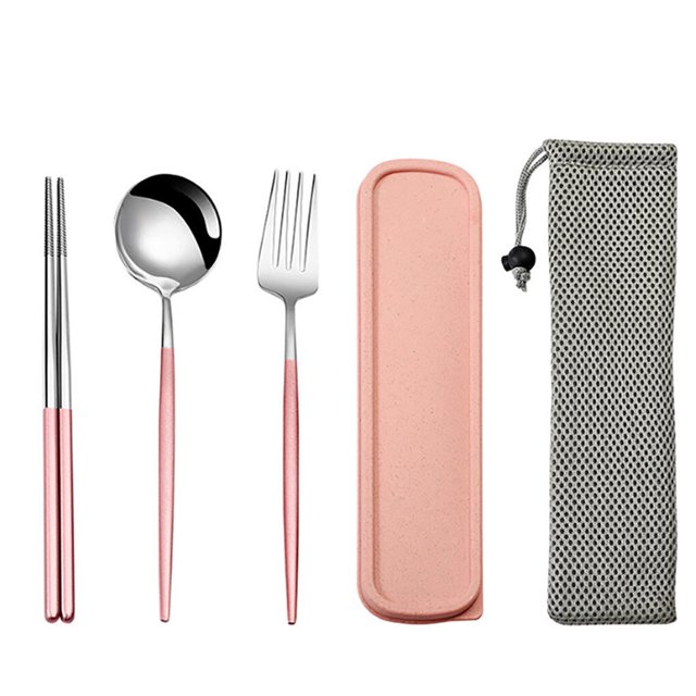 Chopsticks Spoon Set Stainless Steel Portable Mirror Polishing Anti-slip Tableware Child Fork Flatware Case
