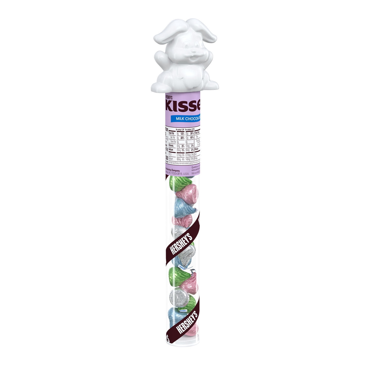 HERSHEY'S, KISSES Milk Chocolate Treats, Easter Candy, 2.56 oz, Filled Plastic Bunny Cane