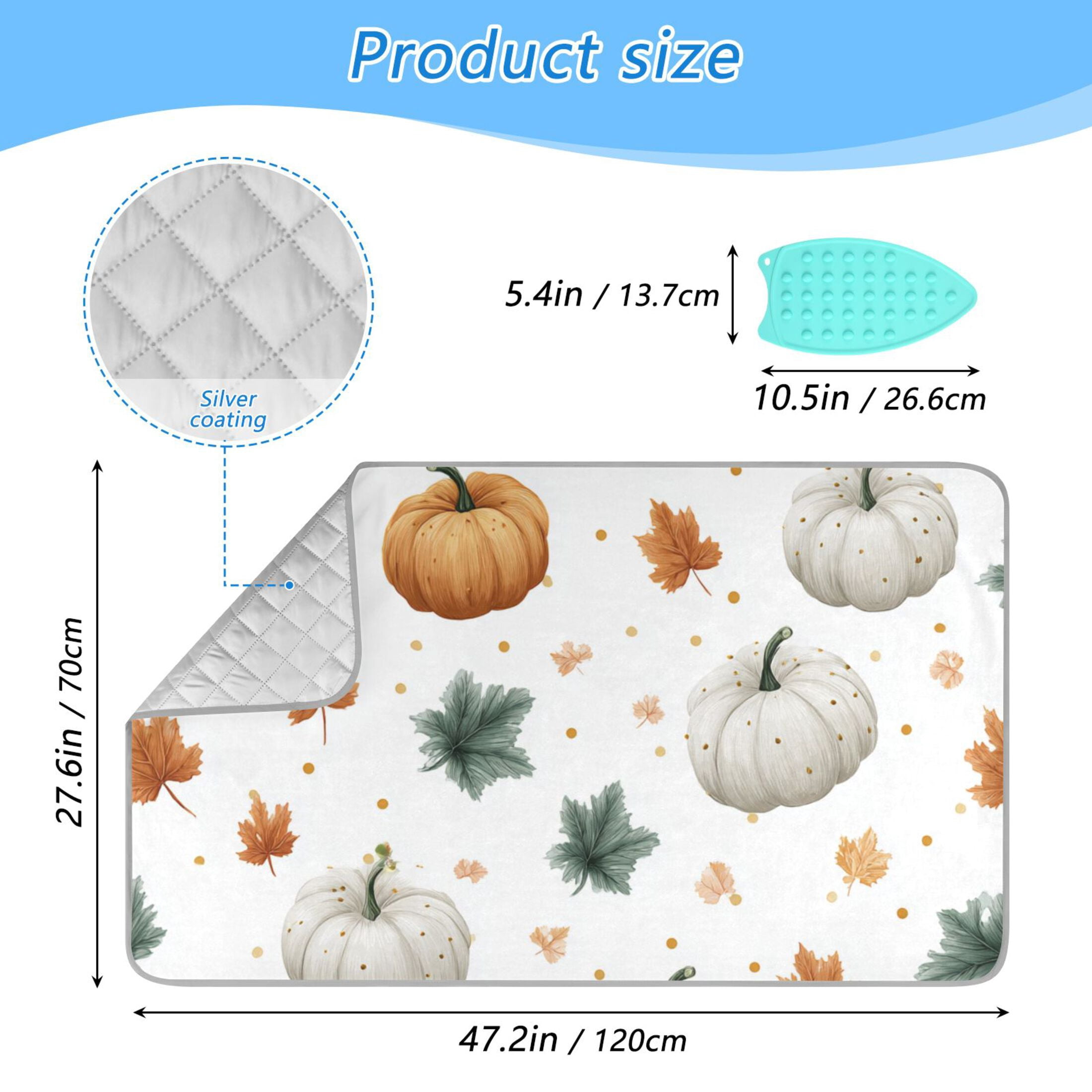 Dots Pumpkins Leaves Harvest Festival Ironing Mat Blanket Portable Travel Ironing Pad Heat Resistant Pad 47.2" x 27.6”