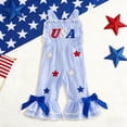 thumbnail image 2 of Faraee My First 4th of July Outfit Toddler Boy USA Flag Embroidery Jumpsuit Sleeveless Rompers Newborn Cute Overall Playsuit Clothes (18-24 M,Blue), 2 of 4