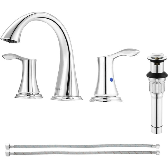 PARLOS Widespread 2 Handles Bathroom Faucet with Metal Pop Up Sink Drain and cUPC Faucet Supply Lines,Chrome