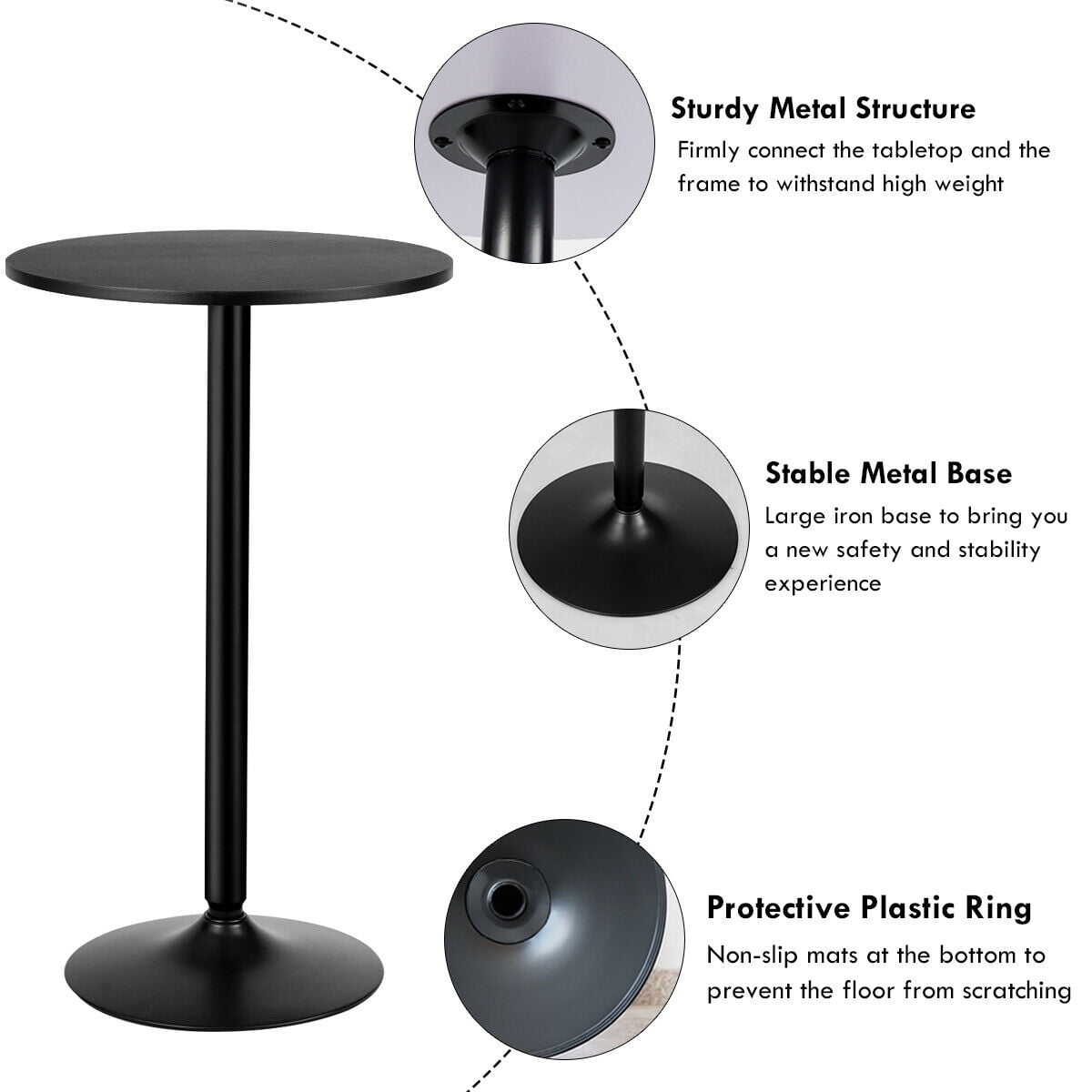 Gymax Black 24" Round Pub Table Bistro Bar Height Cocktail Table W/Metal Base Indoor