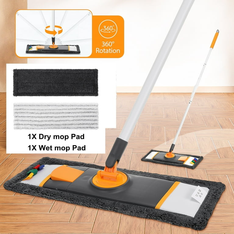 MR.SIGA Professional Microfiber Mop for Hardwood, Laminate, Tile Floor  Cleaning, Stainless Steel Handle - 3 Reusable Flat Mop Pads and 1 Dirt  Removal