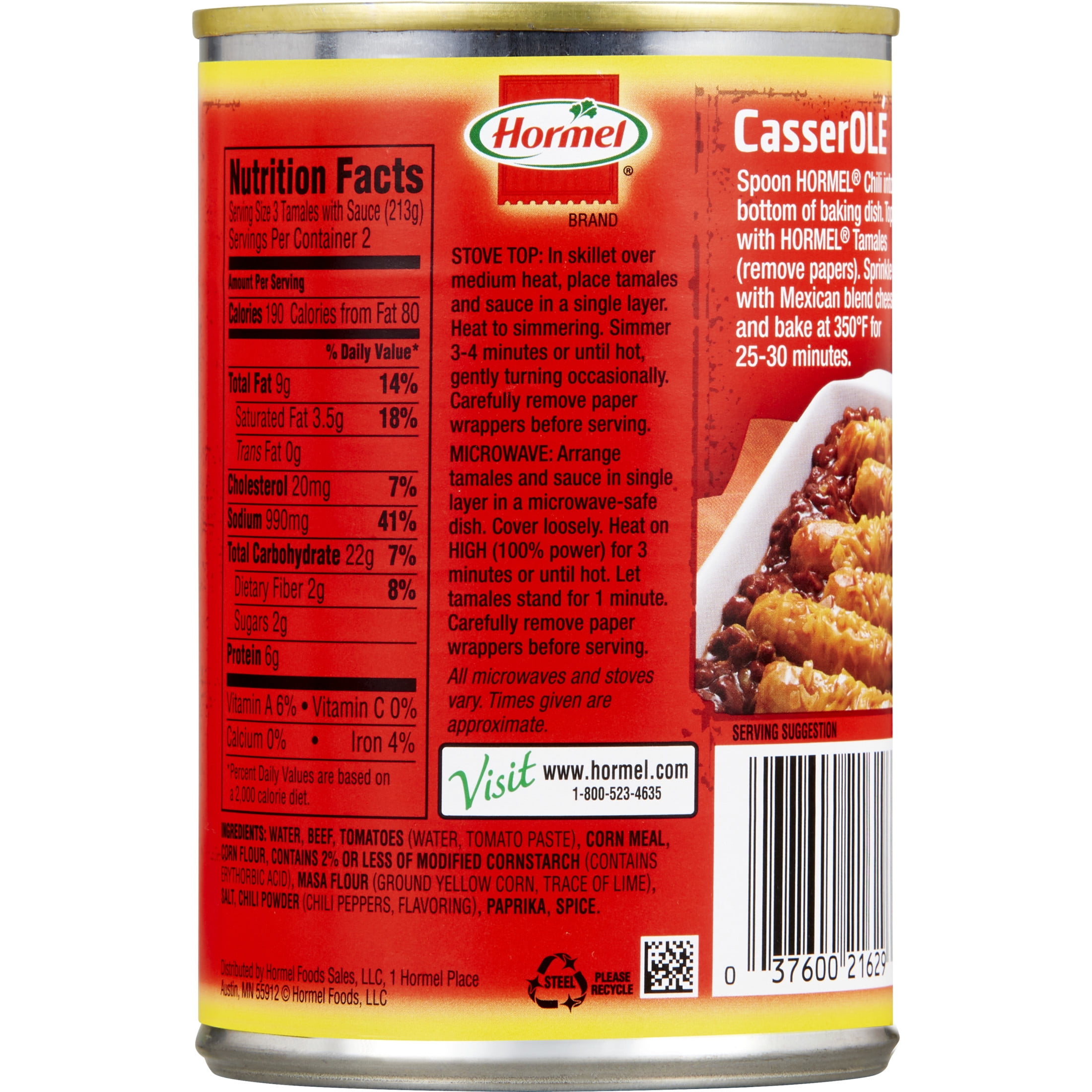 (3 pack) HORMEL Beef Tamales in Chili Sauce, Canned Tamales, Shelf-Stable, 15 oz Steel Can (4-Pack)