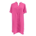 thumbnail image 5 of XAOFW Women's Casual Dresses Classic Solid Color Short Sleeve V Neck Button Down Shirt Dress With Pockets Outdoor Activities Comfortable Stylish, 5 of 7