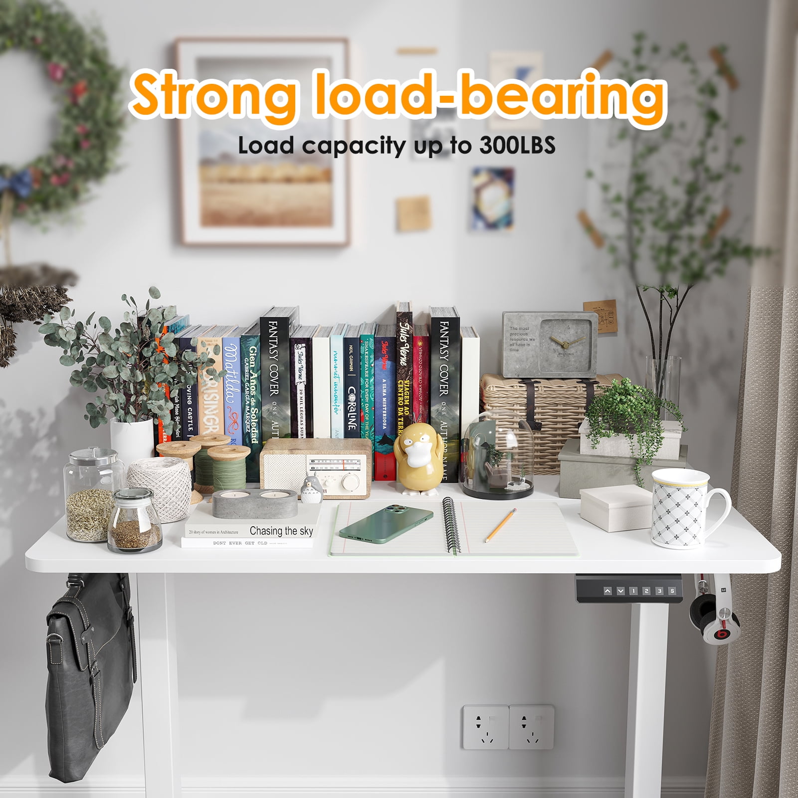 40 Inch Electric Standing Desk Height Adjustable with Storage Hooks for Home Office
