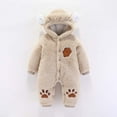 thumbnail image 2 of Toddler Onesie Khaki Onesie Baby Girl Long Sleeve Button down Jumpsuit Romper Bear Ears Hooded Baby Snow Suit Baby Boy Winter Clothes 4-6 months, 2 of 3
