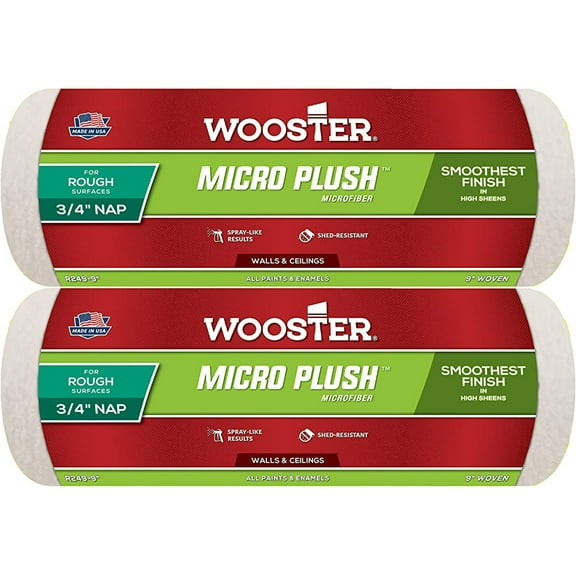 Wooster Genuine 9" Micro Plush 3/4" Nap Roller Cover 2-Pack, R249-9-2PK