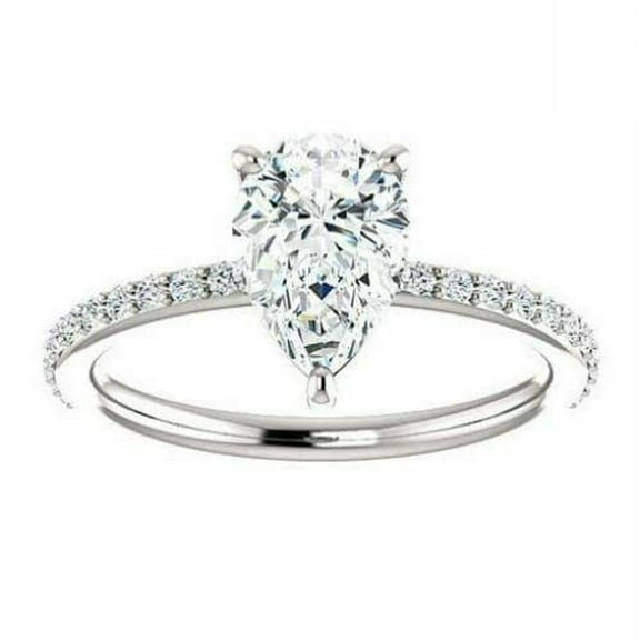 HeartsAndYou 1.5ct Pear Cut Moissanite Solitaire with Accent Engagement Ring for Women 18k White Gold Over Silver Stylish