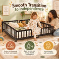 thumbnail image 2 of Miniyam Queen Size Kids Floor Bed with Guardrails, Low-to-Ground Montessori Wood Bed, Espresso, 2 of 7