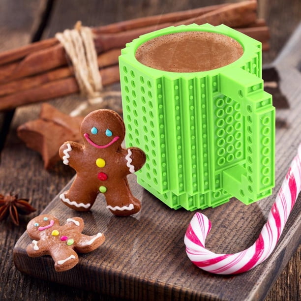 Tazón Taza de leche creativa de 350ml, bloques de construcción DIY, taza de café para beber agua (verde)