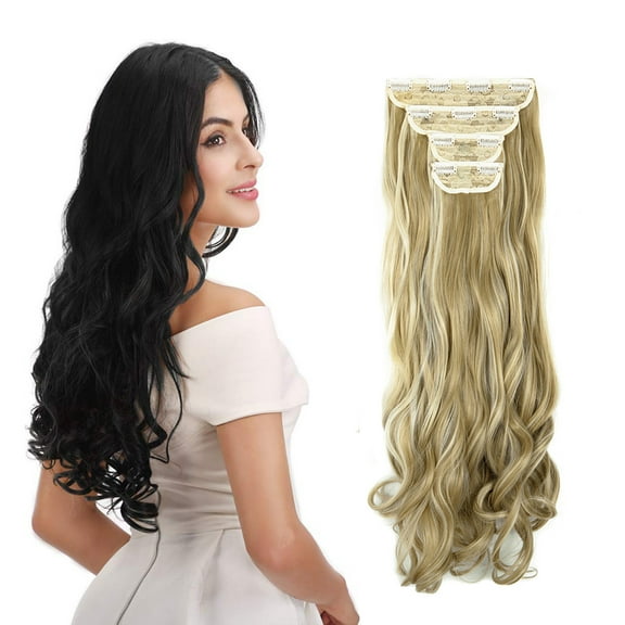 LELINTA 18"/24" Clip In Hair Extensions 4 PCS Long Straight Curly Wavy Hair Extension Hairpieces for Women Girls Hair Extension Ponytail  Full Head with 11 Clips