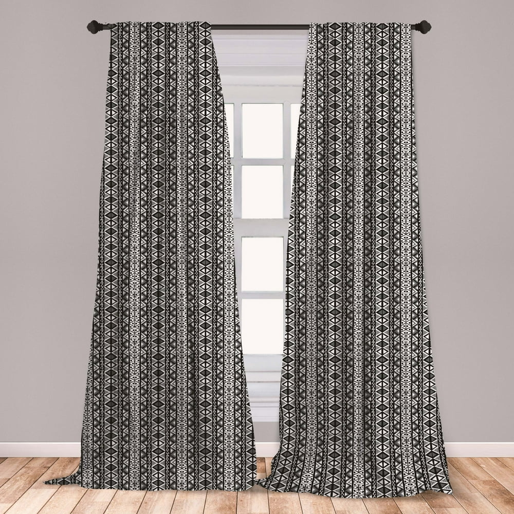 Retro Curtains 2 Panels Set, Boho Pattern in Black and White with