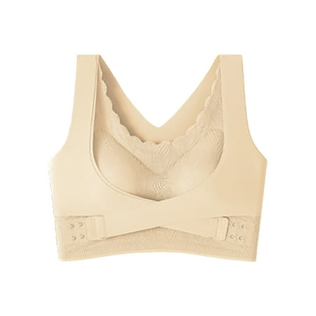

NECHOLOGY Sexy Bras For Women Women s Fully Front Close Longline Lace Posture Bra Beige 3X-Large