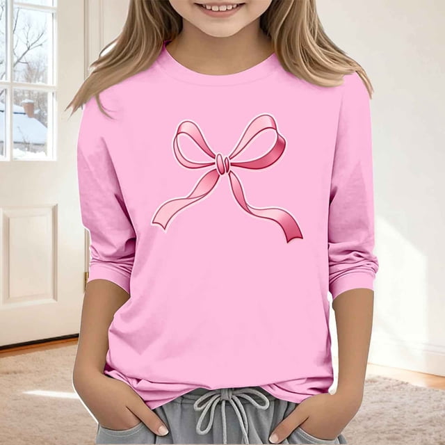 Blusas y camisas de manga larga y cuello redondo para niños y niñas, estilo casual, original, con estampado de manga 3/4 y cuello redondo, ideal para niñas de 3 a 14 años.