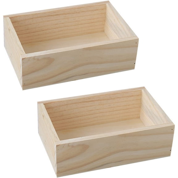 Unfinished Wooden Box, Wooden Box for Bathroom, Kitchen, Office, Garage - Ready to Decorate Wooden Box for Figurines, Coins, Jewelry, Valuables, 2 Rectangular Boxes