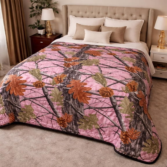 Korean Mink Blanket Queen size, Animal/Floral Print - Thick Heavy Korean Blanket - 8 LB Heavy Fleece Mink Style, 95"x 79", (Camo Pink)