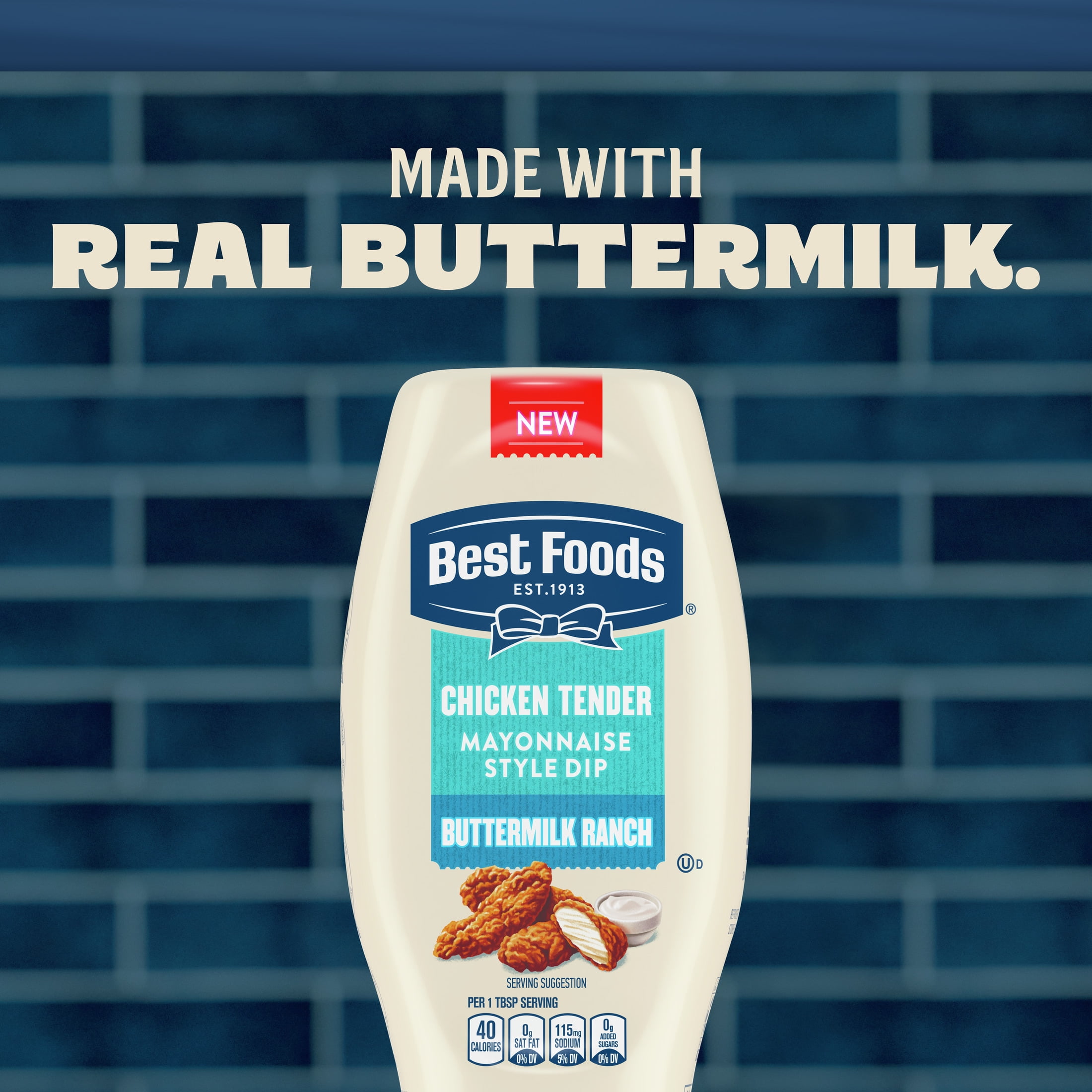(8 pack) Best Foods Buttermilk Ranch Chicken Tender Mayonnaise Style Dipping Sauce, 11.5 fl oz Squeeze Bottle