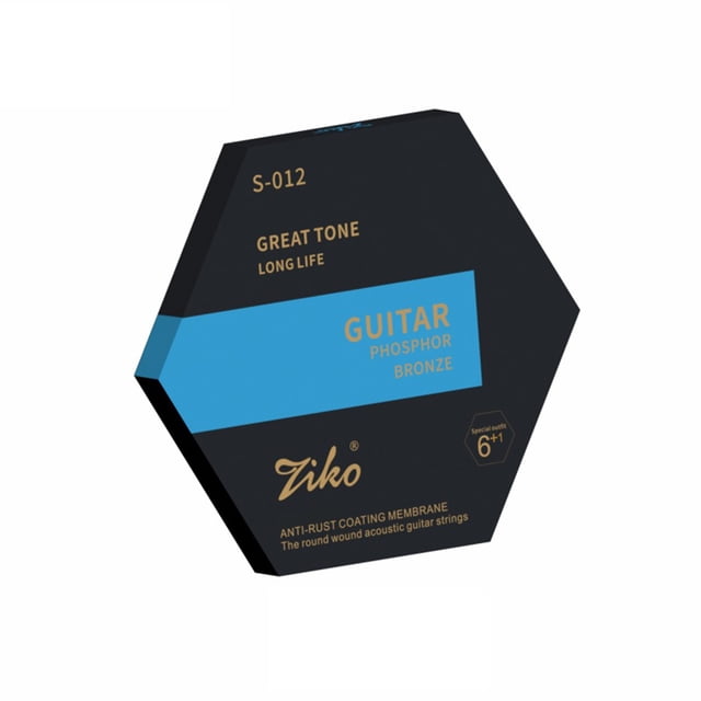 Cuerdas para instrumentos musicales ZIKO S-012 Cuerdas para guitarra acústica Juego de 6 cuerdas (.012-.053) Núcleo de acero hexagonal y bobinado de alambre de bronce fosforado con cuerdas de guitarra ZIKO Cuerdas para instrumentos musicales