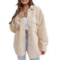 thumbnail image 1 of Qertyioot Womens Winter Fleece Jacket Solid Button Pocket Turndown Neck Warm Medium And Long, 1 of 7