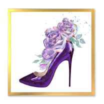 Designart 'Pink VIolet Roses With Dark Purple Stiletto Shoe' Traditional Framed Art Print