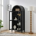 thumbnail image 3 of CQSXDA Multi-Functional Wooden Storage Cabinet with High Arch Design, Lamp Feature, and Adjustable Glass Sections for Home Use, Black, 3 of 15