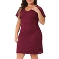 thumbnail image 2 of DARING DIVA Plus Size Floral Bateau V Neck Short Sleeves Lace Dress 4X Burgundy, 2 of 6