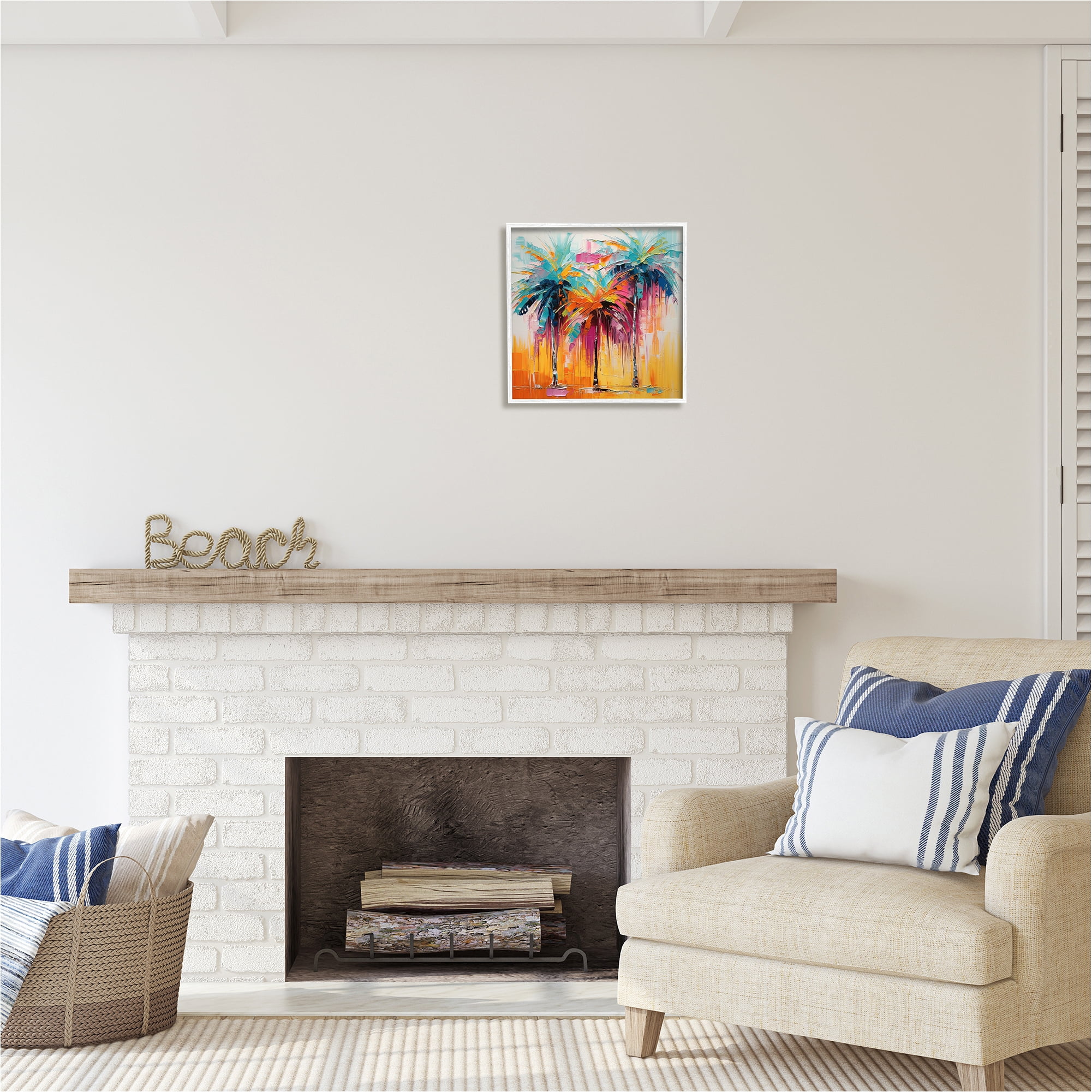 Stupell Industries Vivid Modern Palms Botanical & Floral Painting White Framed Art Print Wall Art, 17 x 17