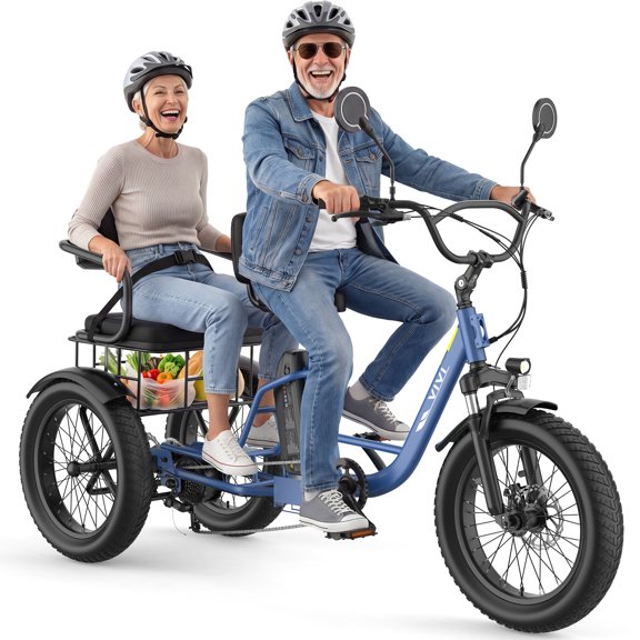 20''X4.0'' Fat Tire Electric Tricycle electric bike with Basket & Seater, Peak 1500W Motor e Trike,48v 18AH Removable Battery,3 Wheel 15.5PMH E Bike, Rear Differential Bicycle,60  Miles
